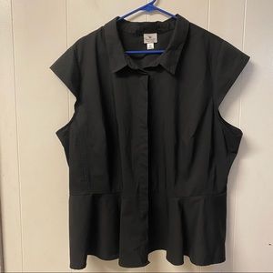 Worthington Black Cap Sleeve Top Peplum Size 3X
